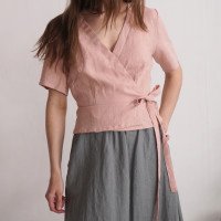 Blouse cache-cœur courte en lin CHURC