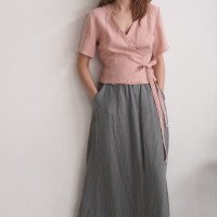 Blouse cache-cœur courte en lin CHURC