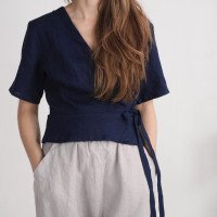 Blouse cache-cœur courte en lin CHURC