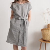 Robe midi en lin à ceinture SENEGAL