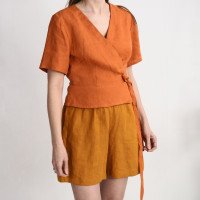 Blouse cache-cœur courte en lin CHURC