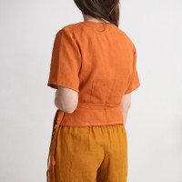 Blouse cache-cœur courte en lin CHURC