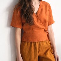 Blouse cache-cœur courte en lin CHURC