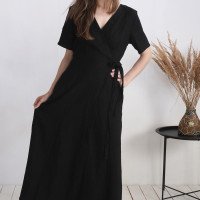 Robe longue portefeuille en lin GUAPORE