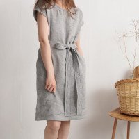 Robe midi en lin à ceinture SENEGAL