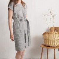 Robe midi en lin à ceinture SENEGAL
