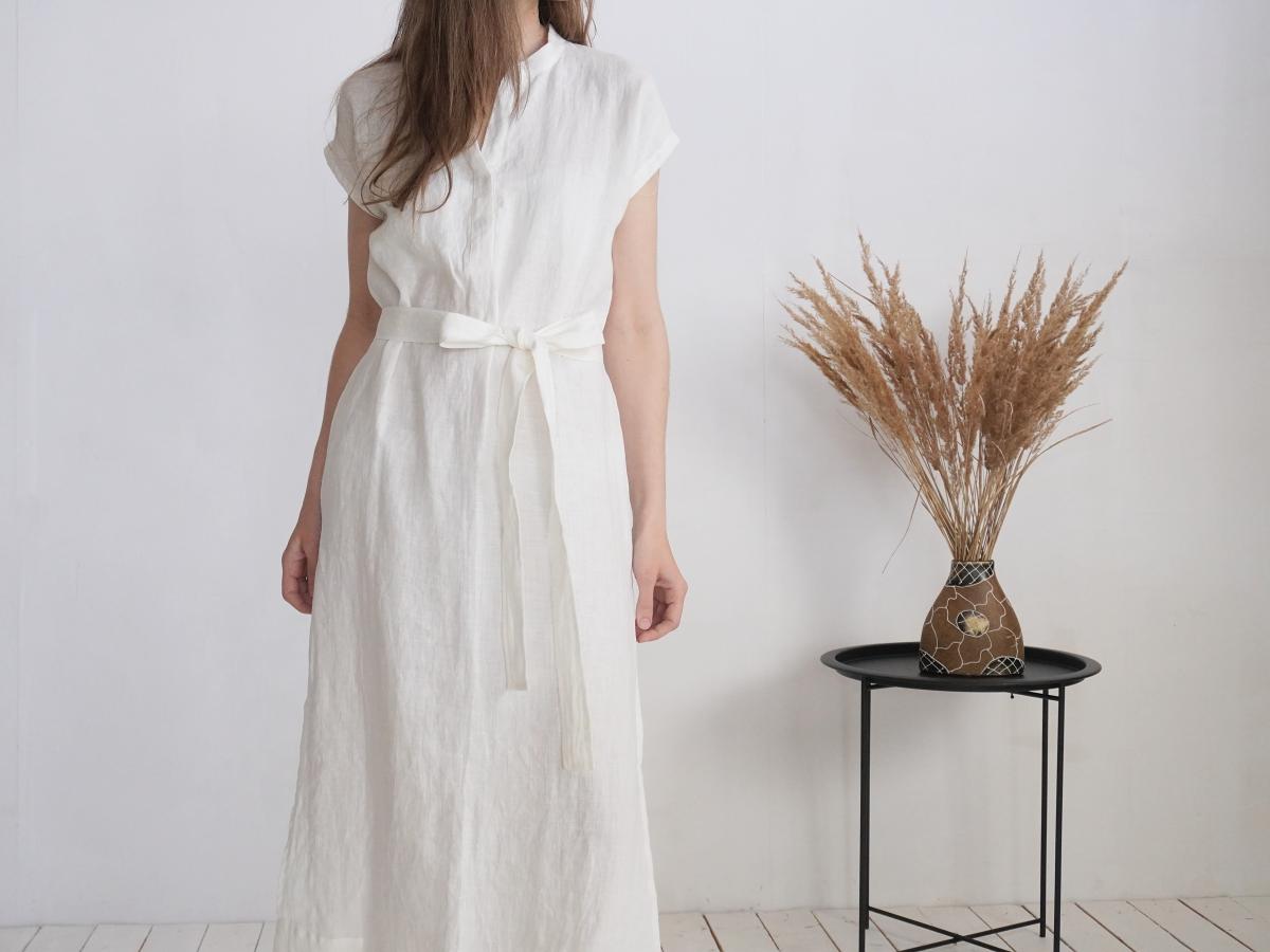 Robe tunique de plage en lin à col V BENUE