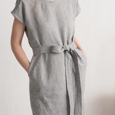 Robe midi en lin à ceinture SENEGAL
