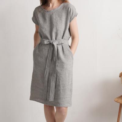 Robe midi en lin à ceinture SENEGAL