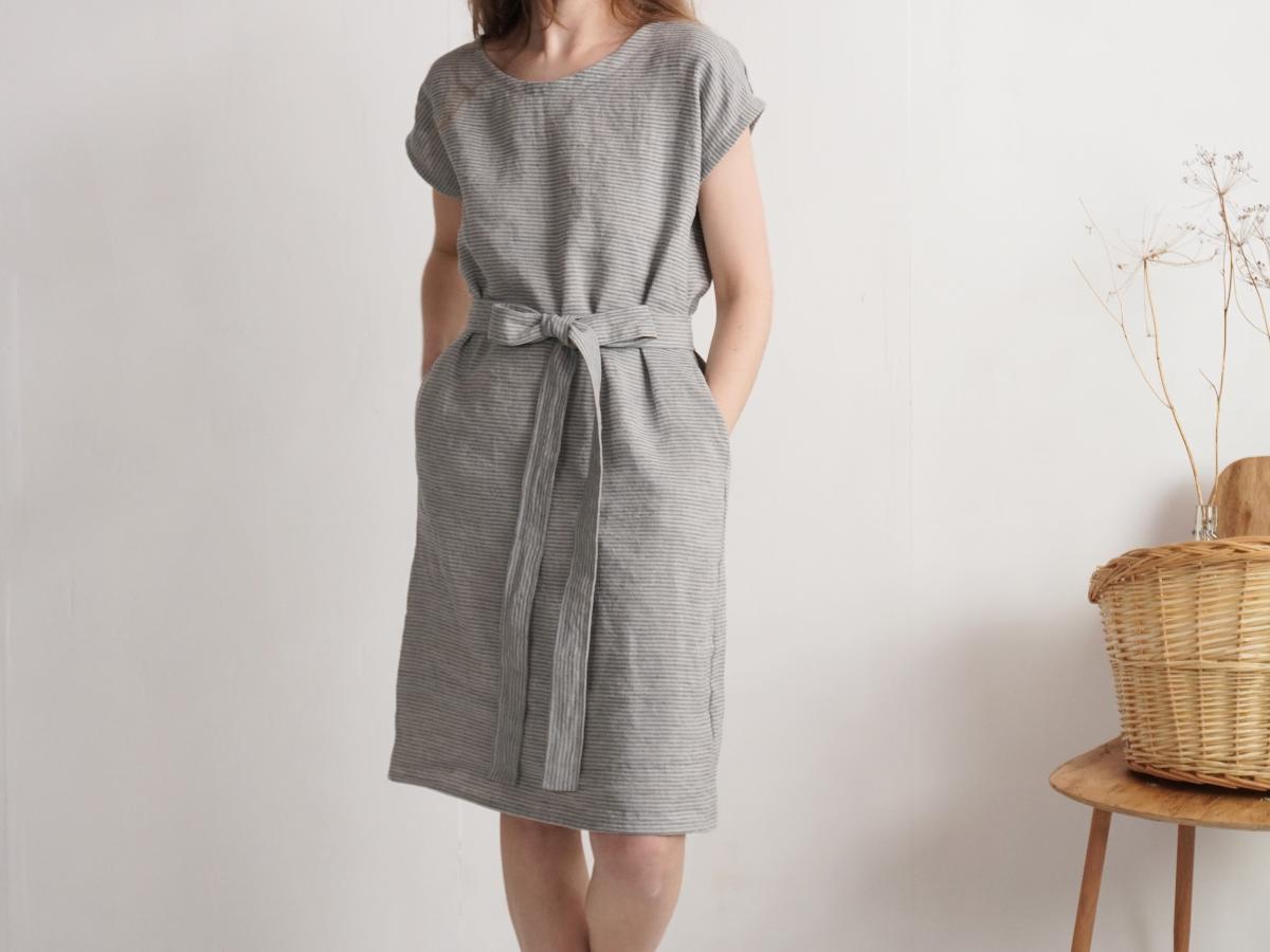 Robe midi en lin à ceinture SENEGAL