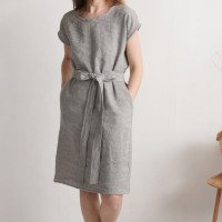 Robe midi en lin à ceinture SENEGAL