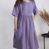Robe bohème de grossesse et d’allaitement en lin à taille empire NARMADA