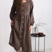 Robe en lin boutonnée à manches longues GEORGINA