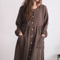 Robe en lin boutonnée à manches longues GEORGINA