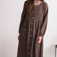 Robe en lin boutonnée à manches longues GEORGINA