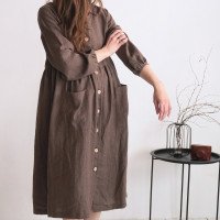 Robe en lin boutonnée à manches longues GEORGINA