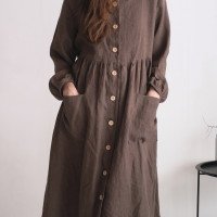 Robe en lin boutonnée à manches longues GEORGINA