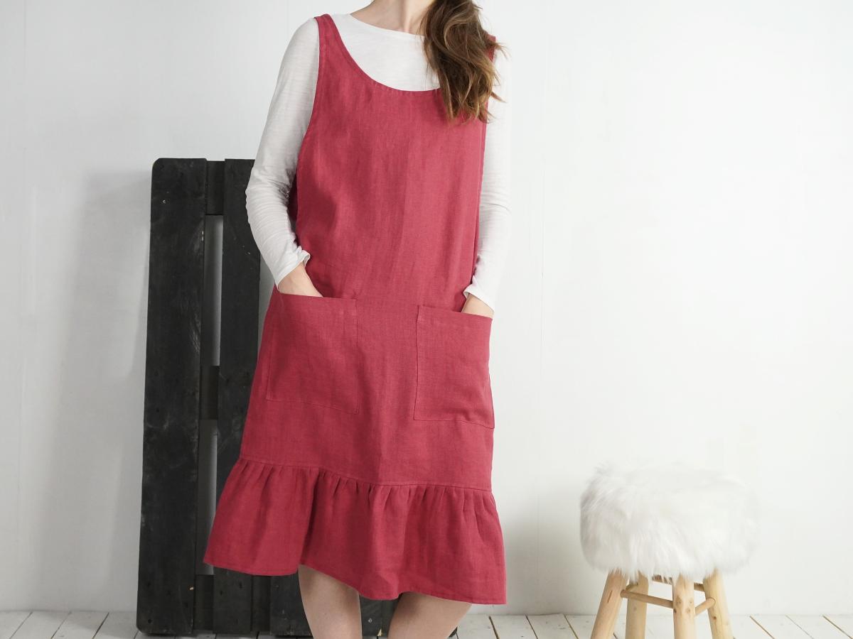 Robe tablier en lin à volant ORINOCO