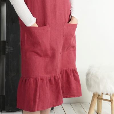 Robe tablier en lin à volant ORINOCO