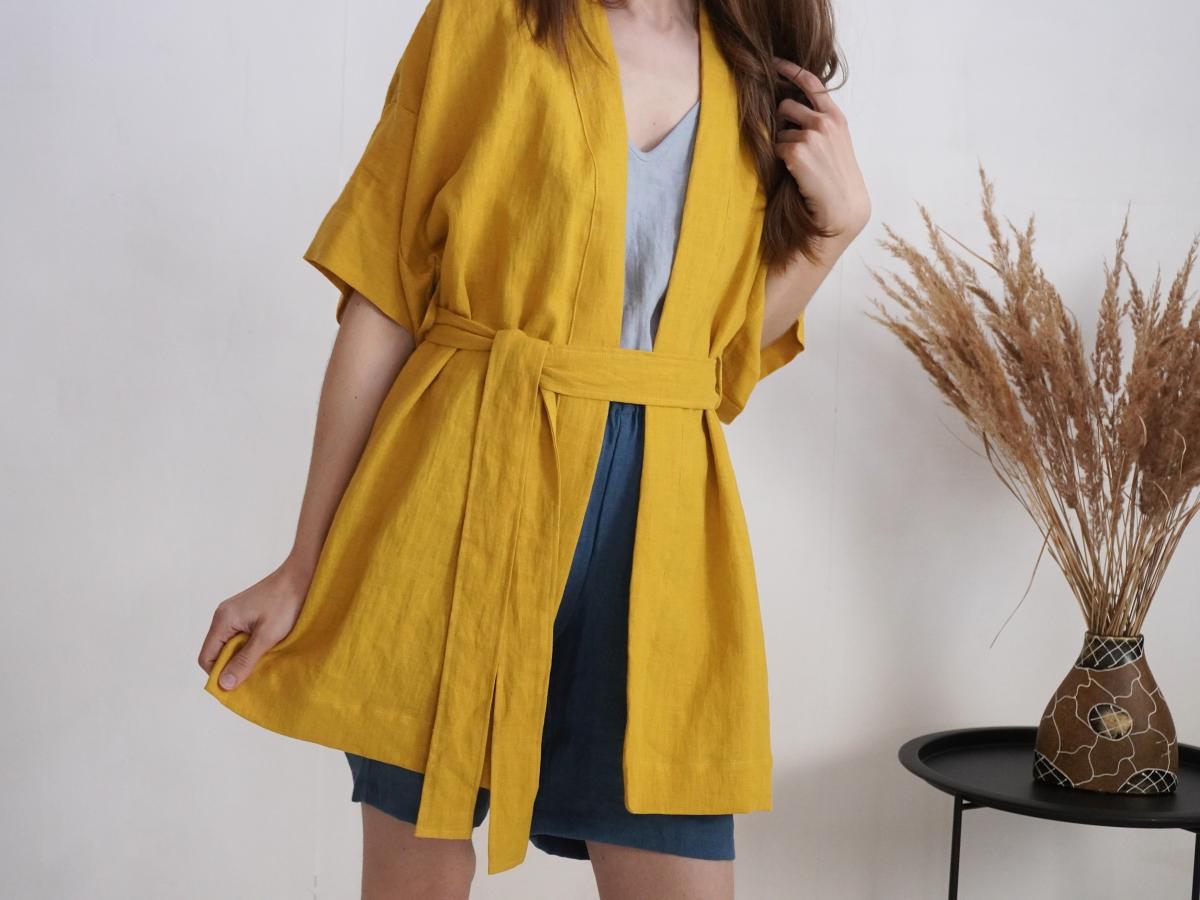 Veste kimono en lin à ceinture XINGU