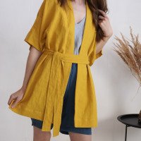 Veste kimono en lin à ceinture XINGU