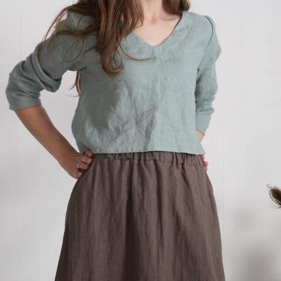 Blouse courte en lin à col V DNIESTER