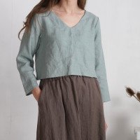 Blouse courte en lin à col V DNIESTER