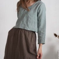 Blouse courte en lin à col V DNIESTER