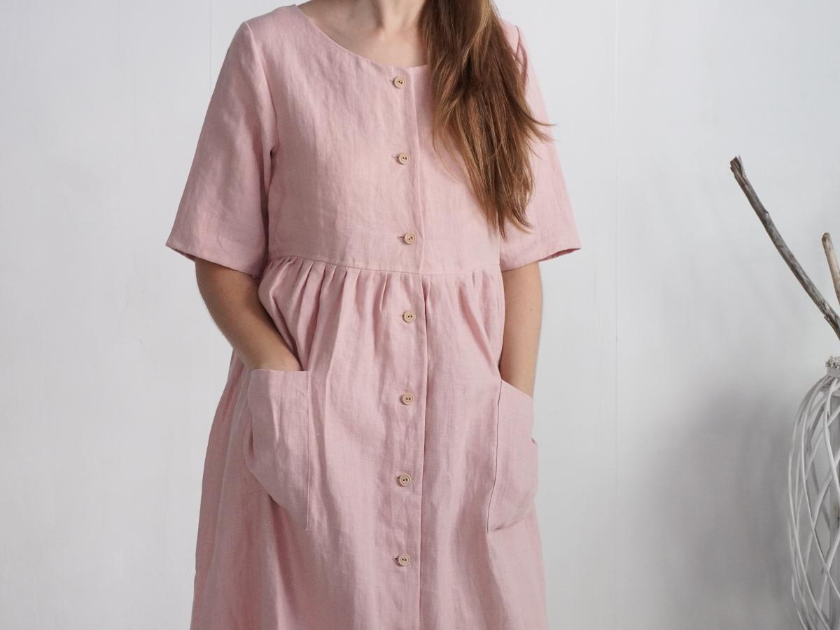 Robe d’allaitement en lin boutonnée à manches mi-longues TENNESSEE