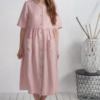 Robe d’allaitement en lin boutonnée à manches mi-longues TENNESSEE