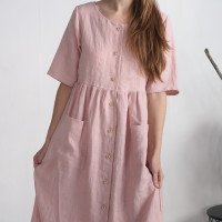 Robe d’allaitement en lin boutonnée à manches mi-longues TENNESSEE