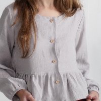 Blouse courte en lin, boutons et volant NARVA
