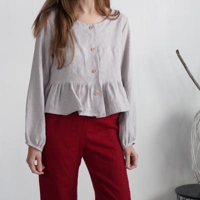 Blouse courte en lin, boutons et volant NARVA