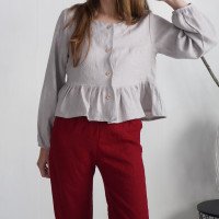 Blouse courte en lin, boutons et volant NARVA