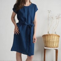 Robe midi en lin à ceinture SENEGAL