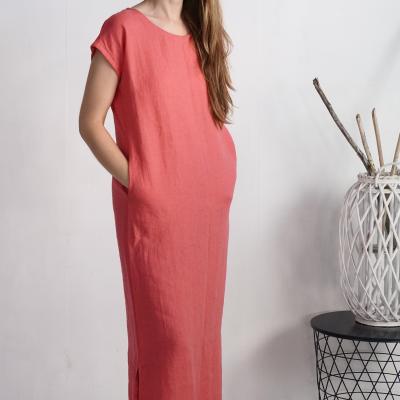 Robe longue en lin à manches courtes HUALLAGA