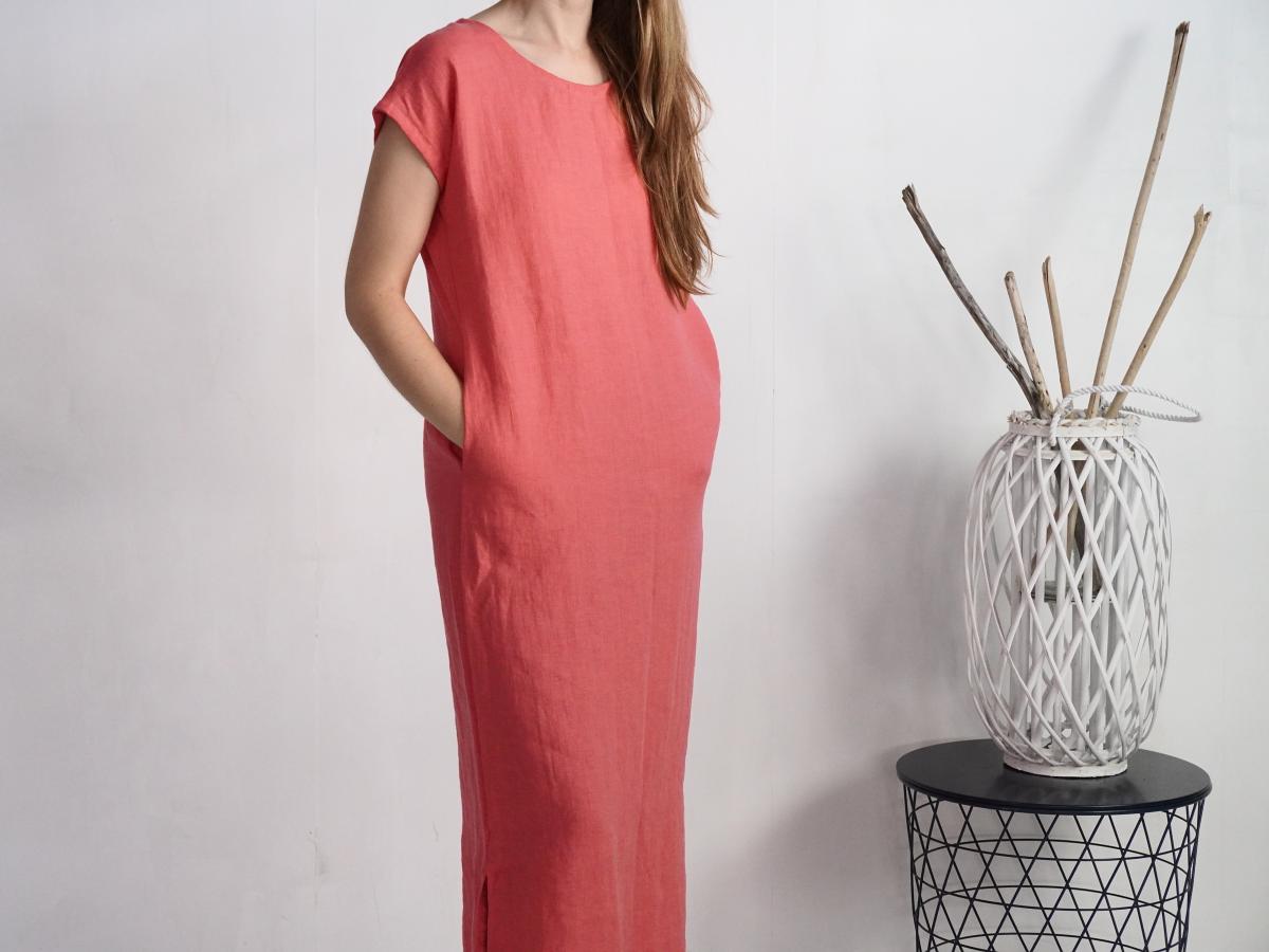 Robe longue en lin à manches courtes HUALLAGA