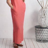 Robe longue en lin à manches courtes HUALLAGA