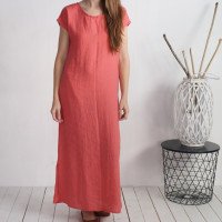 Robe longue en lin à manches courtes HUALLAGA