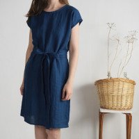 Robe midi en lin à ceinture SENEGAL