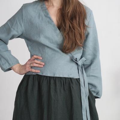 Blouse cache-cœur en lin à manches longues DNIEPER