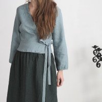Blouse cache-cœur en lin à manches longues DNIEPER