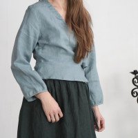 Blouse cache-cœur en lin à manches longues DNIEPER
