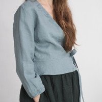 Blouse cache-cœur en lin à manches longues DNIEPER