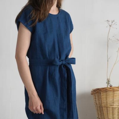 Robe midi en lin à ceinture SENEGAL