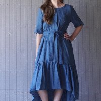 Robe longue bohème en lin, dos plus long et ceinture NERIS