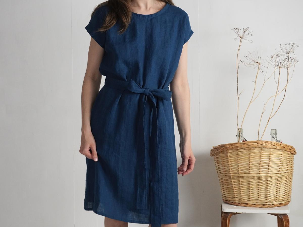Robe midi en lin à ceinture SENEGAL