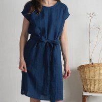 Robe midi en lin à ceinture SENEGAL