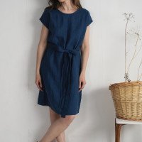 Robe midi en lin à ceinture SENEGAL
