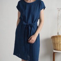 Robe midi en lin à ceinture SENEGAL